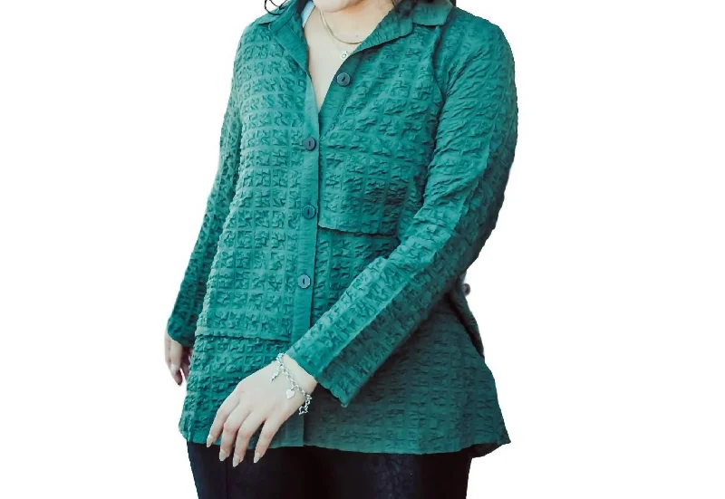 Final Clearance Pucker Weave Lapped Tunic Shirt In Forest