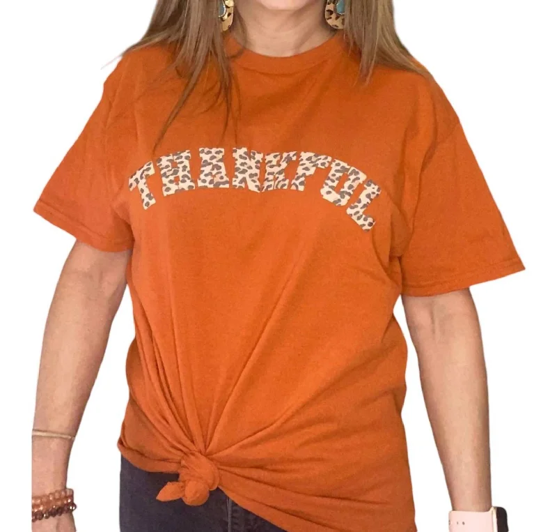Unmissable Offer Puffy Leopard Thankful Tee In Burnt Orange