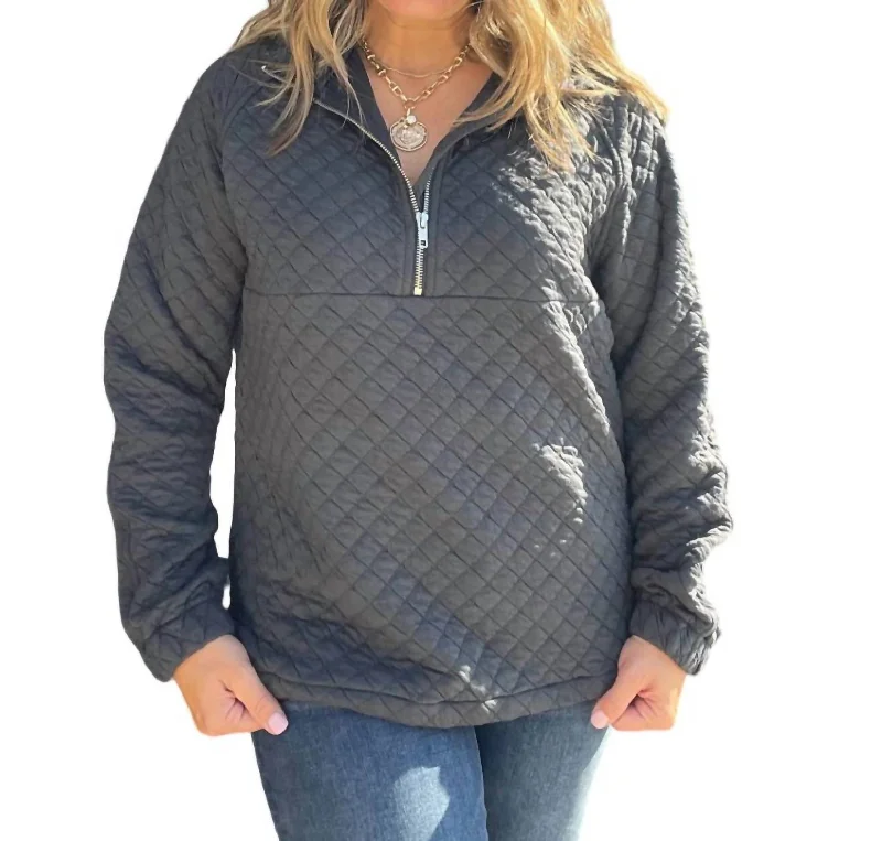 Special Savings Quilted Half Zip Sweater In Charcoal