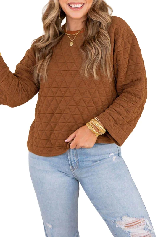 Overstock Sale Quilted Textured Long Sleeve Top - Plus In Rust