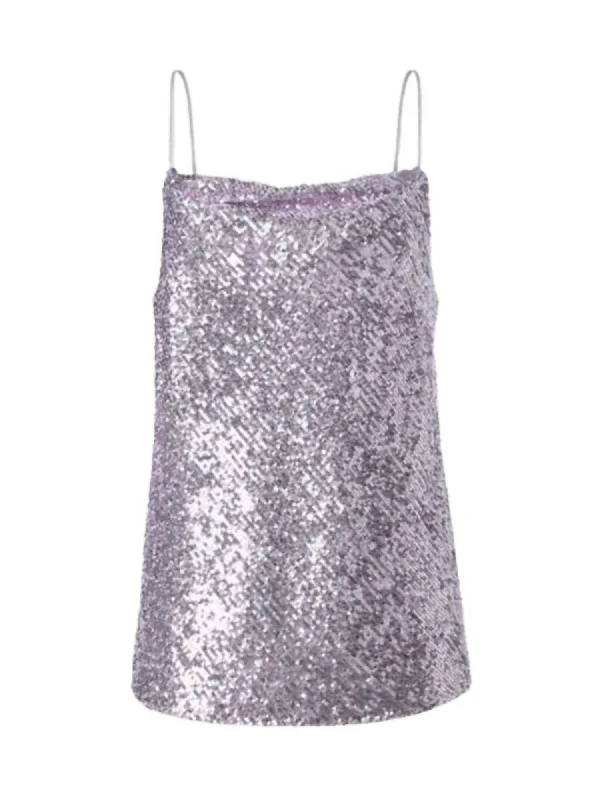 Steals and Deals Raindrop Sequin Adjustable Cami Top In Lilac