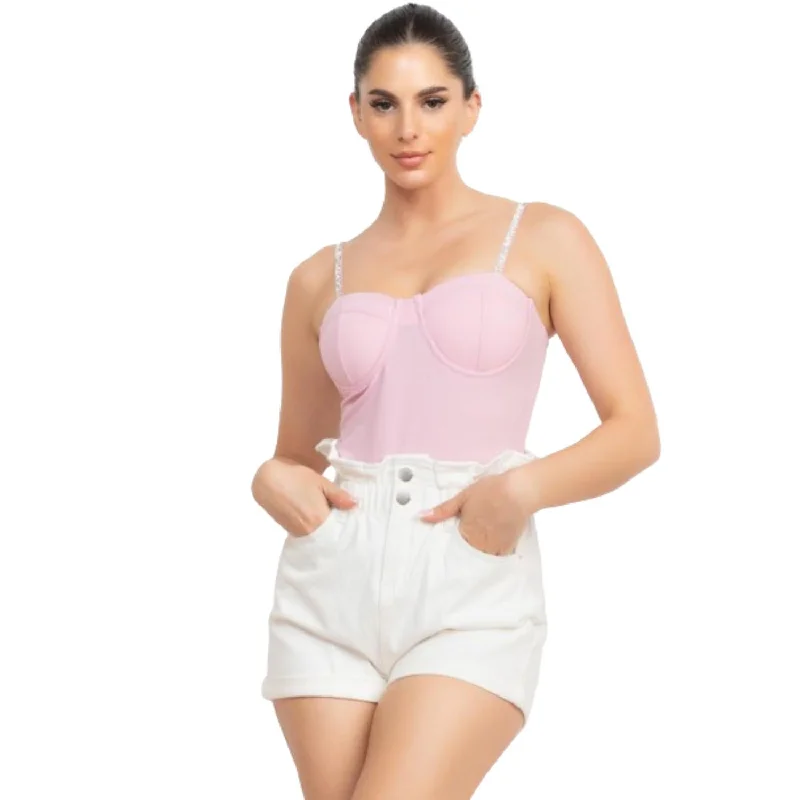 Referral Discount Rhinestone Trim Bustier Cami Bodysuit