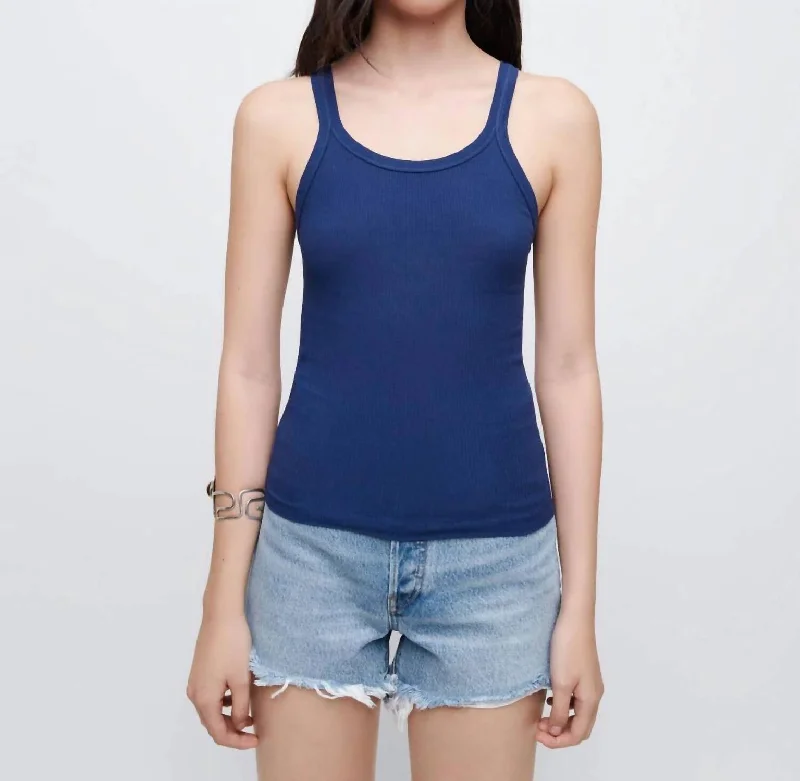 Last Chance Ribbed Tank In French Blue