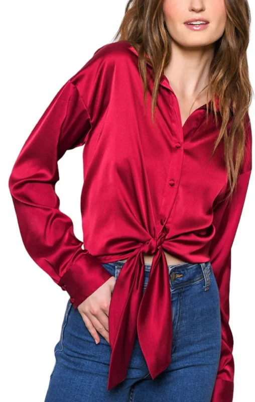 Value Deals Robbie Tie Waist Top In Burgandy