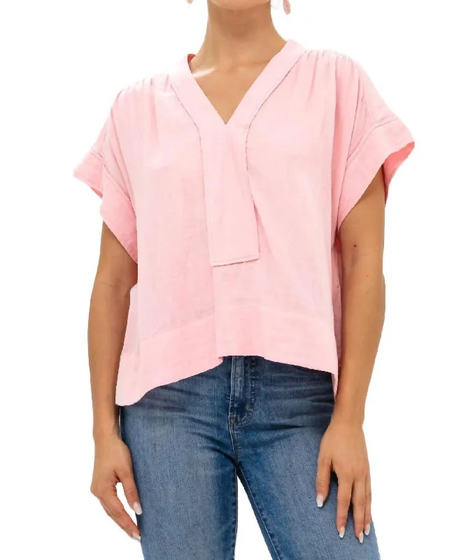 Extra Savings Roll Sleeve Top In Bahama Pink