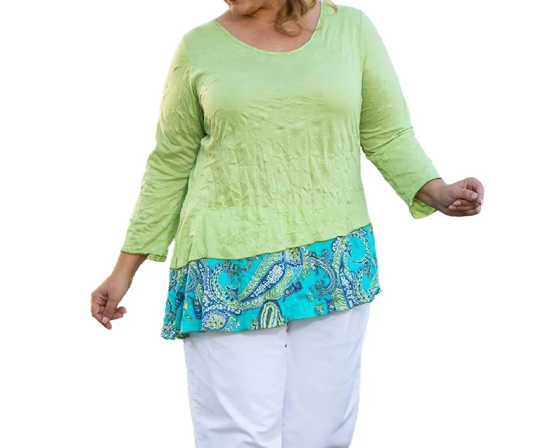 Act Fast Round Neck 3/4 Sleeve Kristi Tunic - Plus Size In Margarita Lime