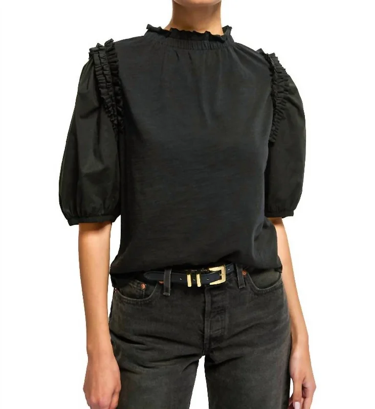 Crazy Deals Roya Ruched Neck Top In Jet Black