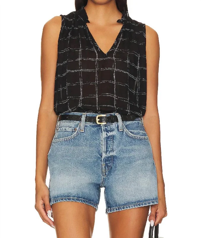 Act Fast Ruffle Neck Tank Top In Plaid