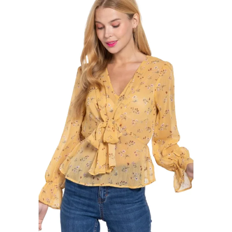 Deal Dash Ruffle Slv Peplum Print Woven Top