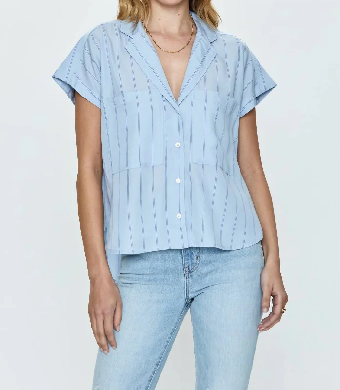 Weekend Deal Sabine Button Shirt In Sky Wide Stripe