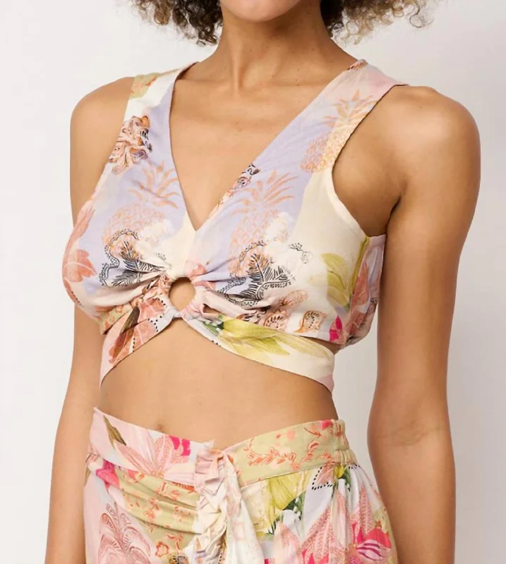 Deal Mania Sandbar Wrap Top In Beige Multi