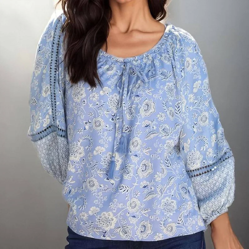 Closeout Santorini Floral Blouse In Blue Multi