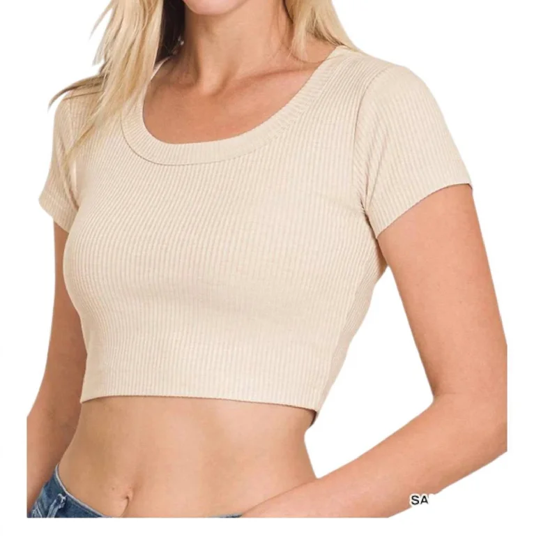 Today’s Deal Seamless Ribbed Crop Top In Sand Beige