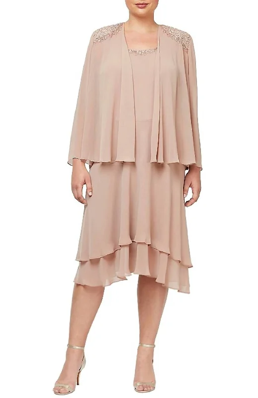 Stock Up and Save Sequin Shoulder Tiered Jacket Dress In Nude