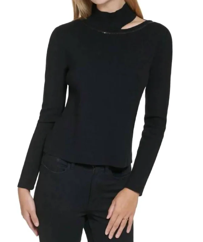 Today Only Sequin Trim Cutout Sweater In Black
