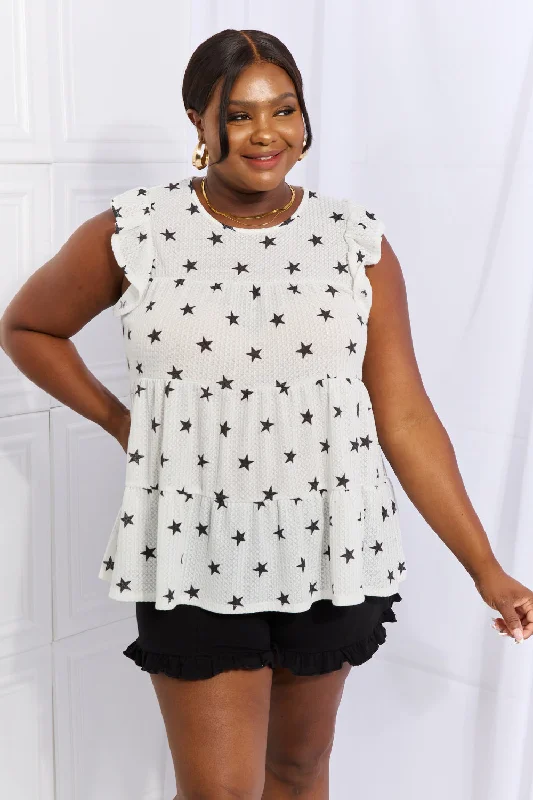 Online Only Shine Bright Full Size Butterfly Sleeve Star Print Top