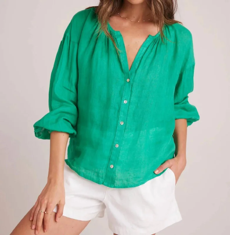 Fantastic Offers Shirred Neck Blouse In Tropical Green