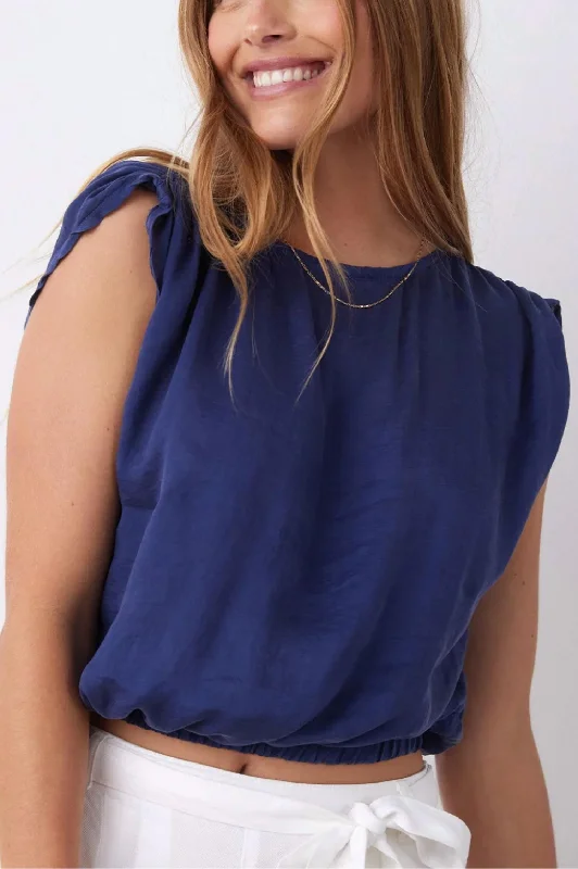 Bargain Blast Shirred Shoulder Keyhole Back Tee In Summer Night