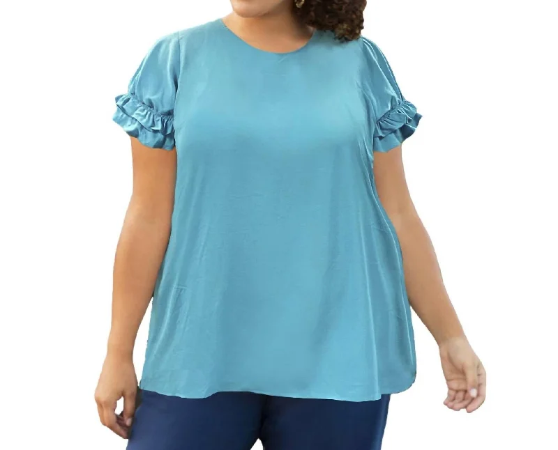 Special Promotion Short Sleeve Ruffle Blouse - Plus Size In Seafoam