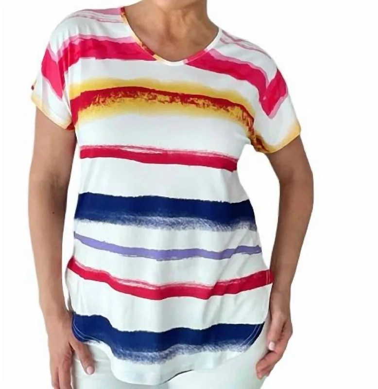 Amazing Deals Short Sleeve Striped Knit Top In Multicolor