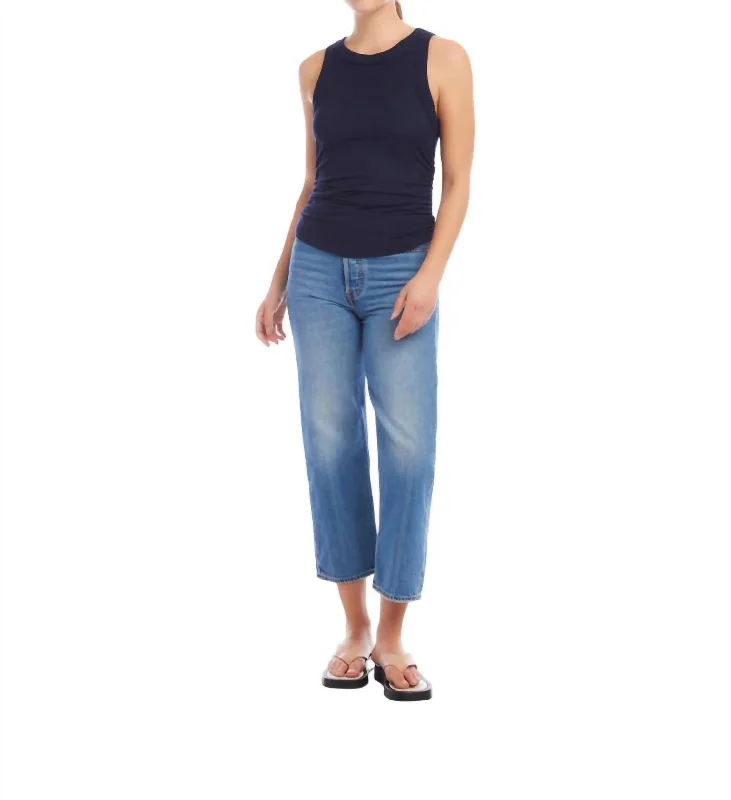 Don't Wait Side Shirred Tank In Cobalt Blue