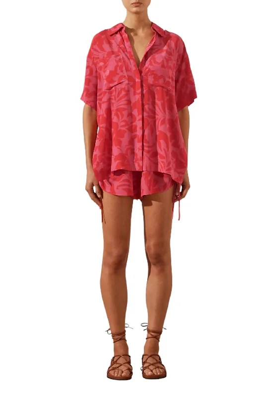 Take Advantage Silk Short Sleeve Relaxed Shirt In Portea