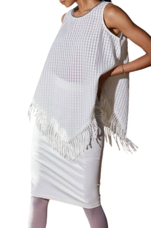 Special Discount Silver Trim Fringe Top In White