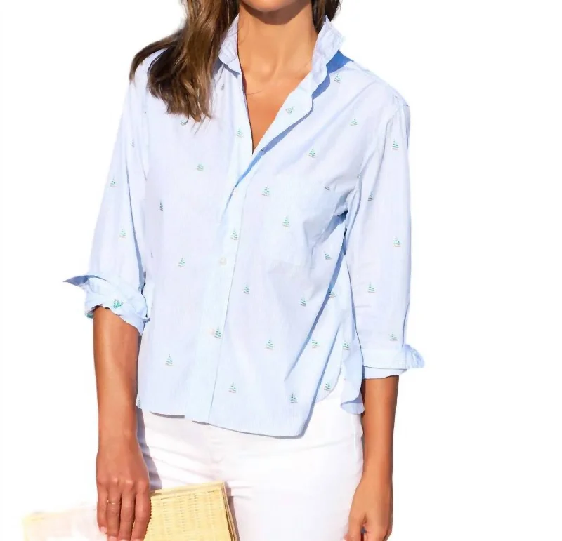 New Deals Silvio Shirt In Light Blue Stripes W/ Sailboats