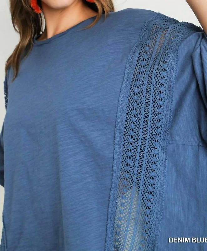Super Sale Slub Cotton Knit Poncho Top In Denim Blue