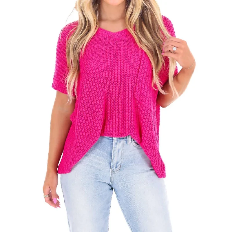 Midnight Madness Somewhere Between Sweater Top In Fuchsia