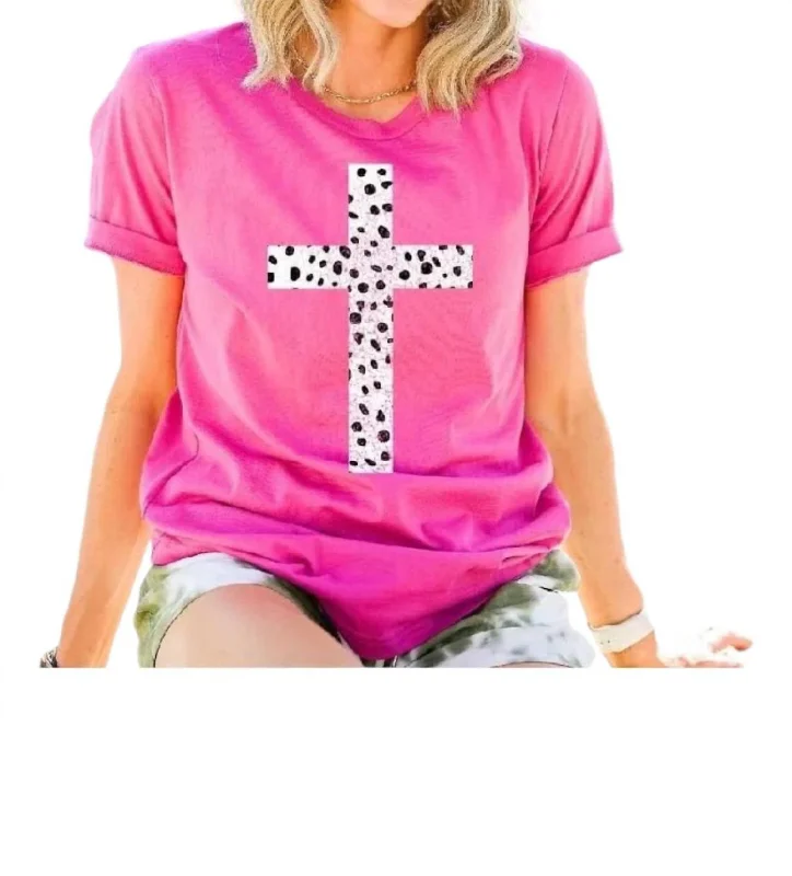 Deep Discounts Spotted Cross Tee In Pink