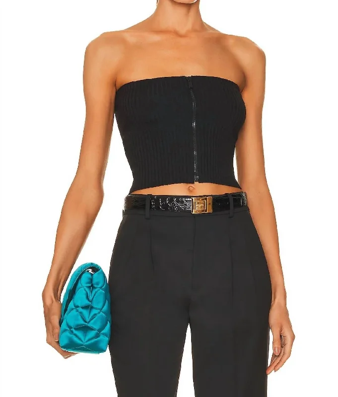 Exclusive Deal Strapless Ribbed Zip Top In Black