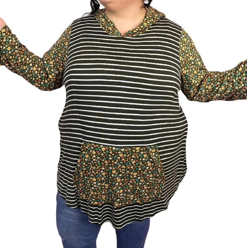 Online Exclusive Stripes & Floral Hoodie In Black/multi