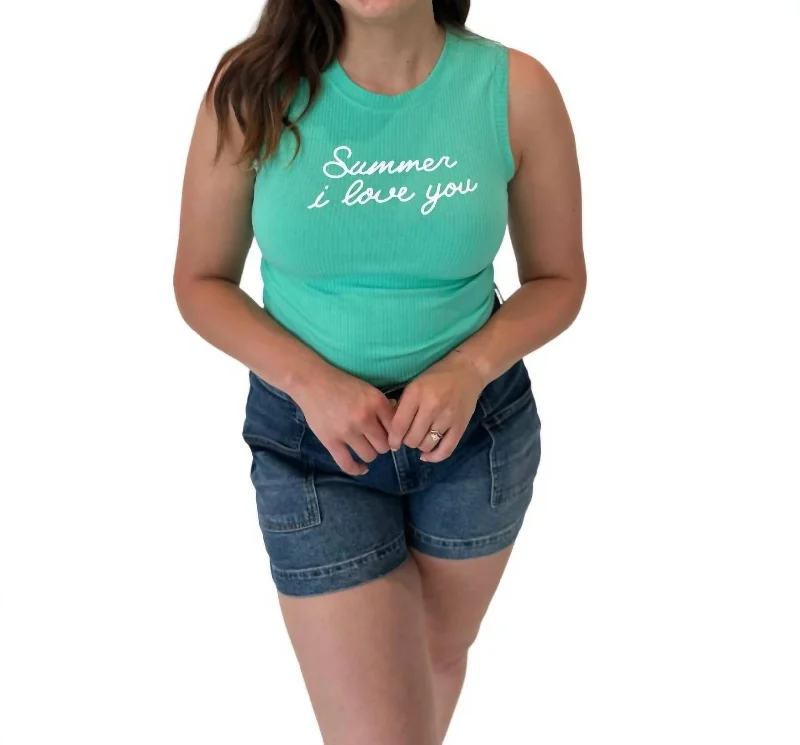 Weekend Special Summer I Love You Tank In Turquoise