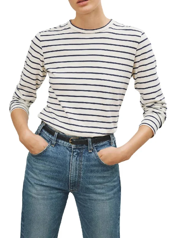 Discount Deals Susana Long Sleeve Tee In Navy/ivory Stripes