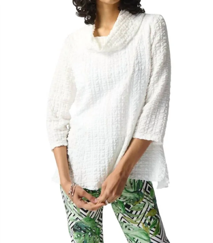 Reduced Prices Textured Cowl Neck Top In White