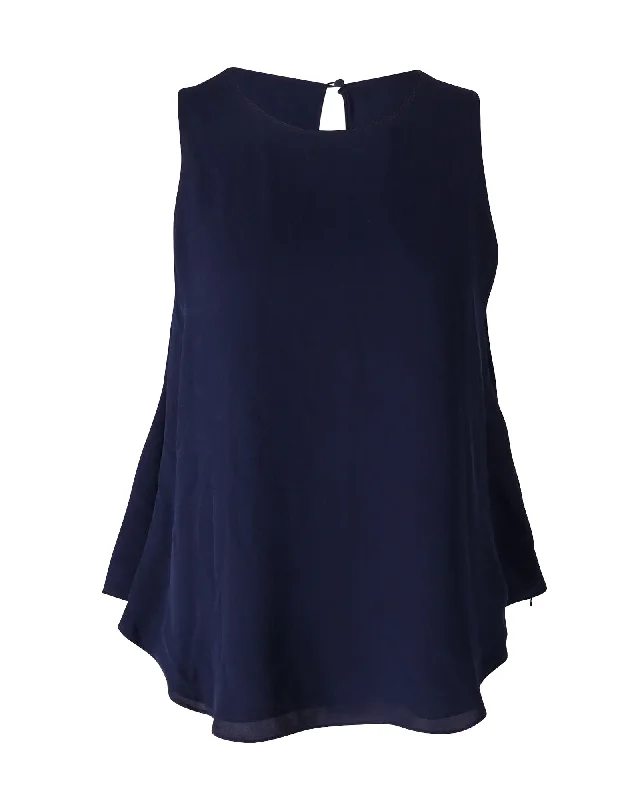 New Arrival Theory Draped Tank Top in Navy Blue Silk