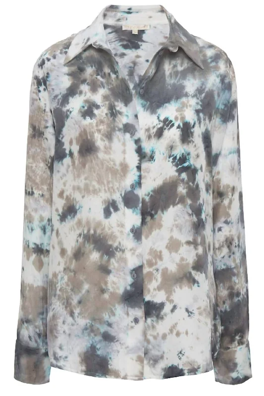 Price Cut Tie Dye Button Blouse In Grey Multi