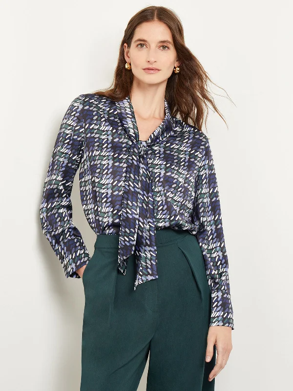 Quick Sale Tie Neck Crepe de Chine Printed Blouse