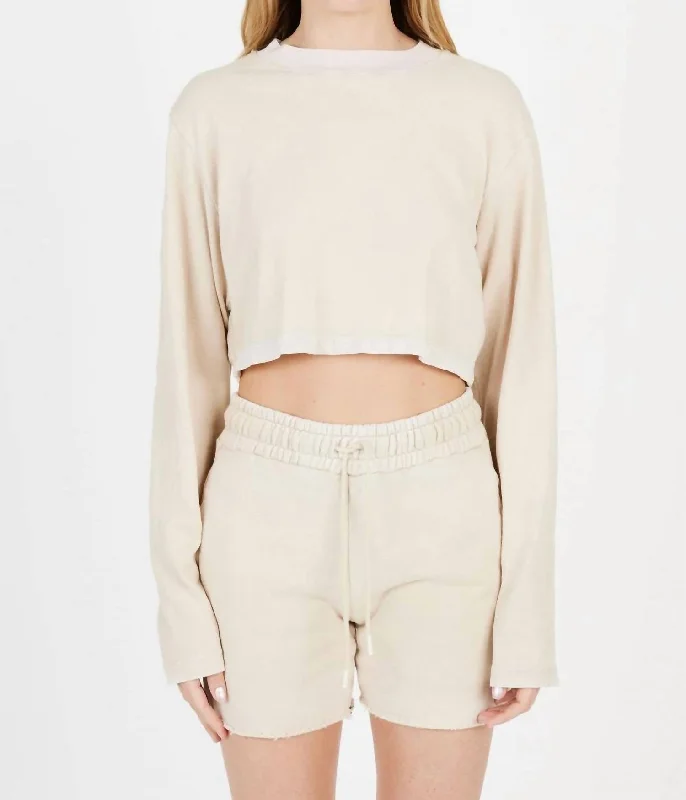 Limited Stock Tokyo Crop Long Sleeves Top In Vintage Oatmeal