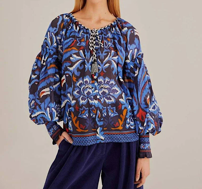 Final Markdown Toucans Scarf Blue Blouse In Blue Multi