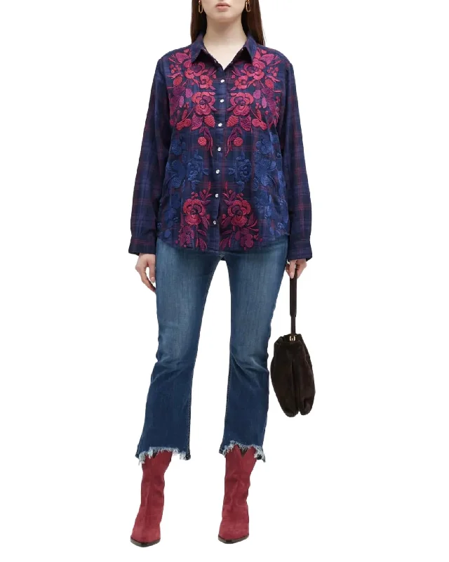 Midnight Madness Tuscan Embroidered Plaid Shirt In Multi