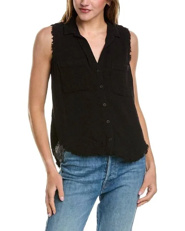 Big Discounts Two Pocket Capri Button Down Top In Black
