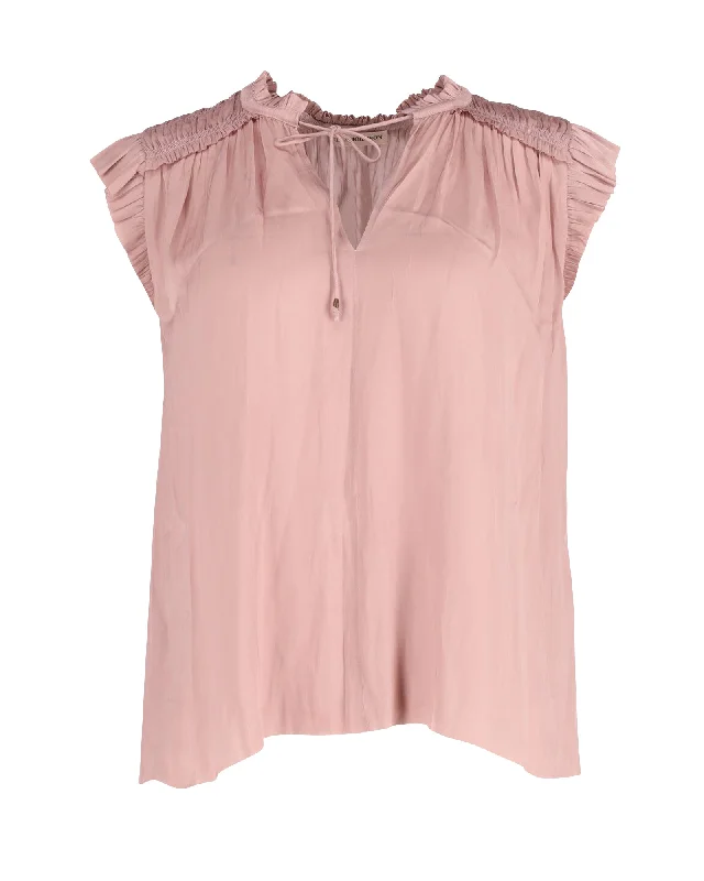 Limited Stock Ulla Johnson Plisse Blouse in Pink Polyester