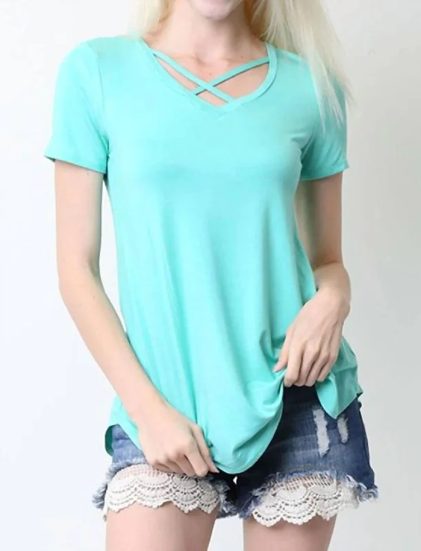 Savings Alert V Neck Strappy Tee In Mint