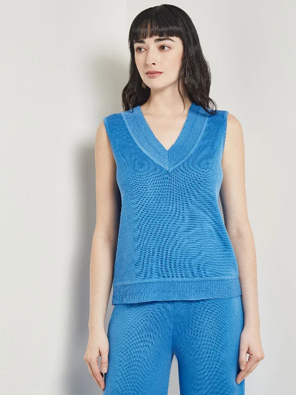 Clearance Sale V-Neck Tank - Ribbed Detail Flat Knit
