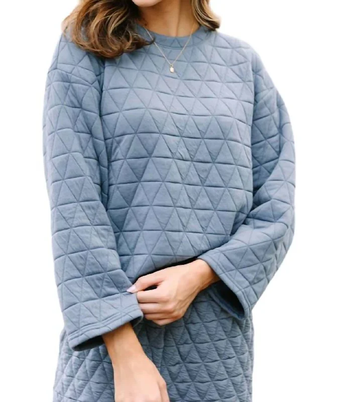 Weekend Flash Sale Vail Quilted Long Sleeve Top In Dusty Blue