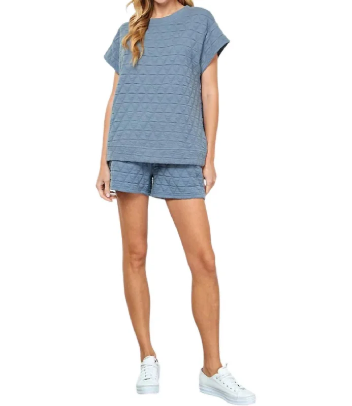 Shop and Save Vail Quilted Short Sleeve Top In Dusty Blue