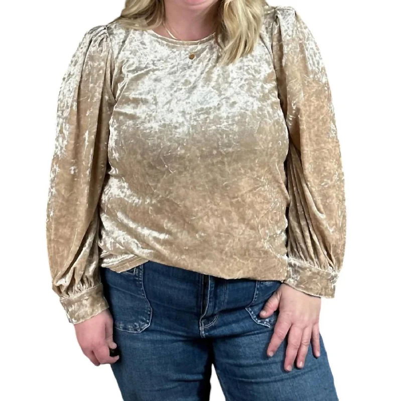 Season Finale Sale Velvet Long Puffed Sleeves Top In Champagne