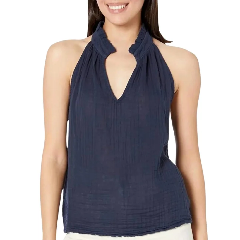 Midnight Sale Viola Split Neck Tank Top In Admiral